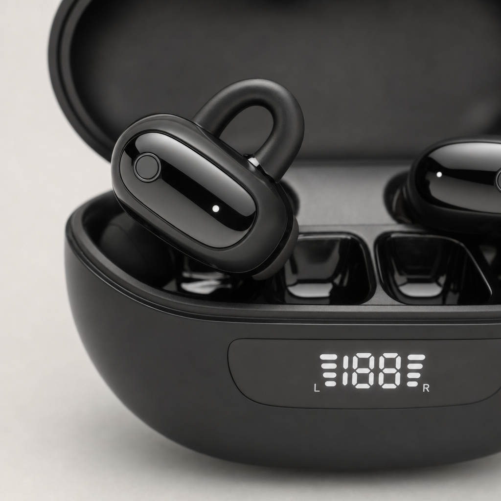Ultra Open-Ear Clip-On Earbuds with LED Charging Case