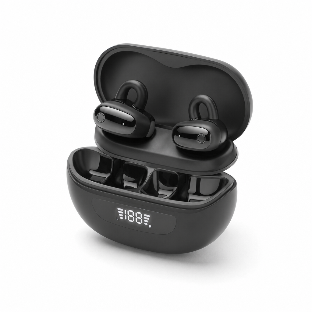 Ultra Open-Ear Clip-On Earbuds with LED Charging Case