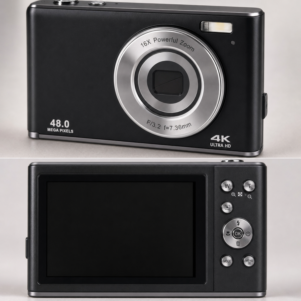 FamBrow DC306 4K 48MP Digital Camera, 16X Zoom, 2 Batteries