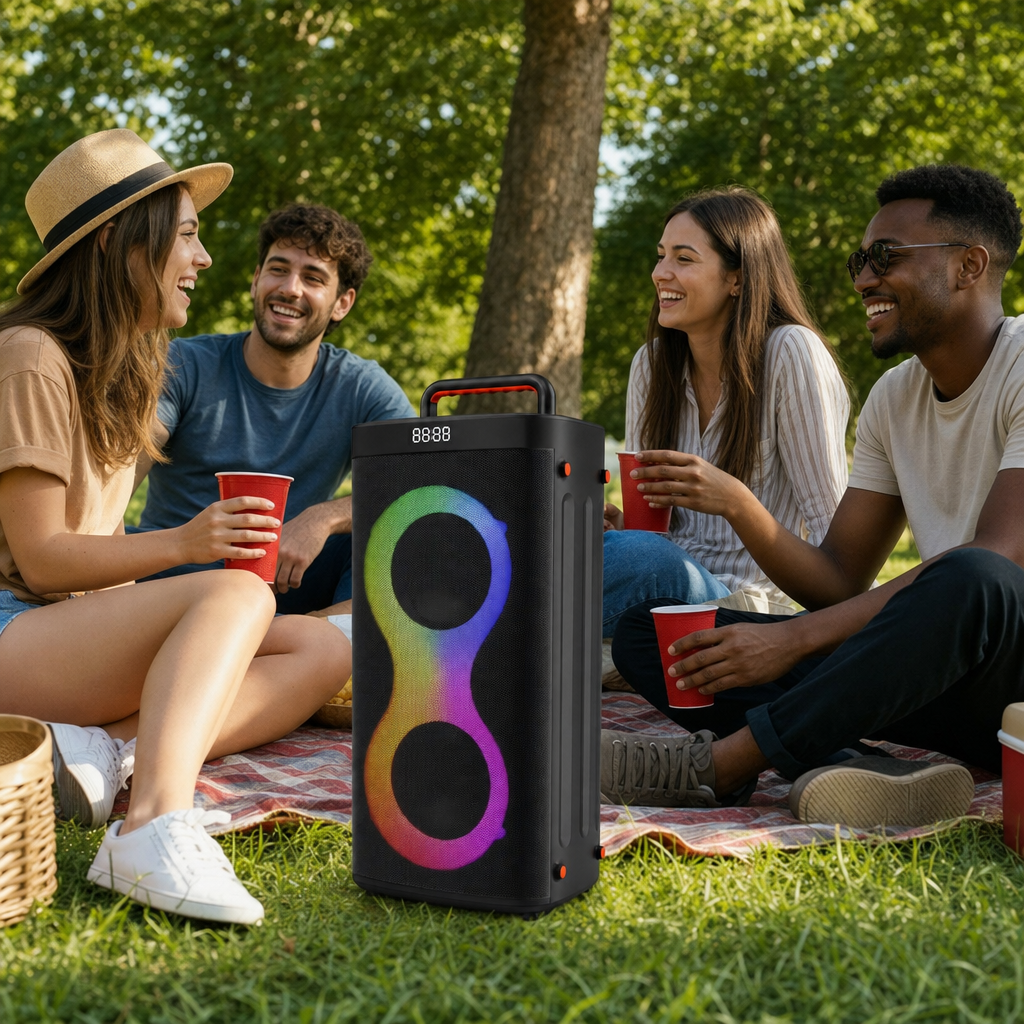 Portable Party Speaker with RGB Lights, 21" Tall