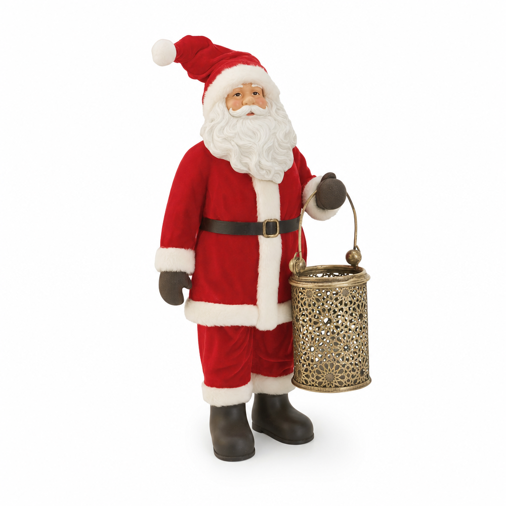 Christmas Santa Figure with Metal Lantern, Holiday Decor
