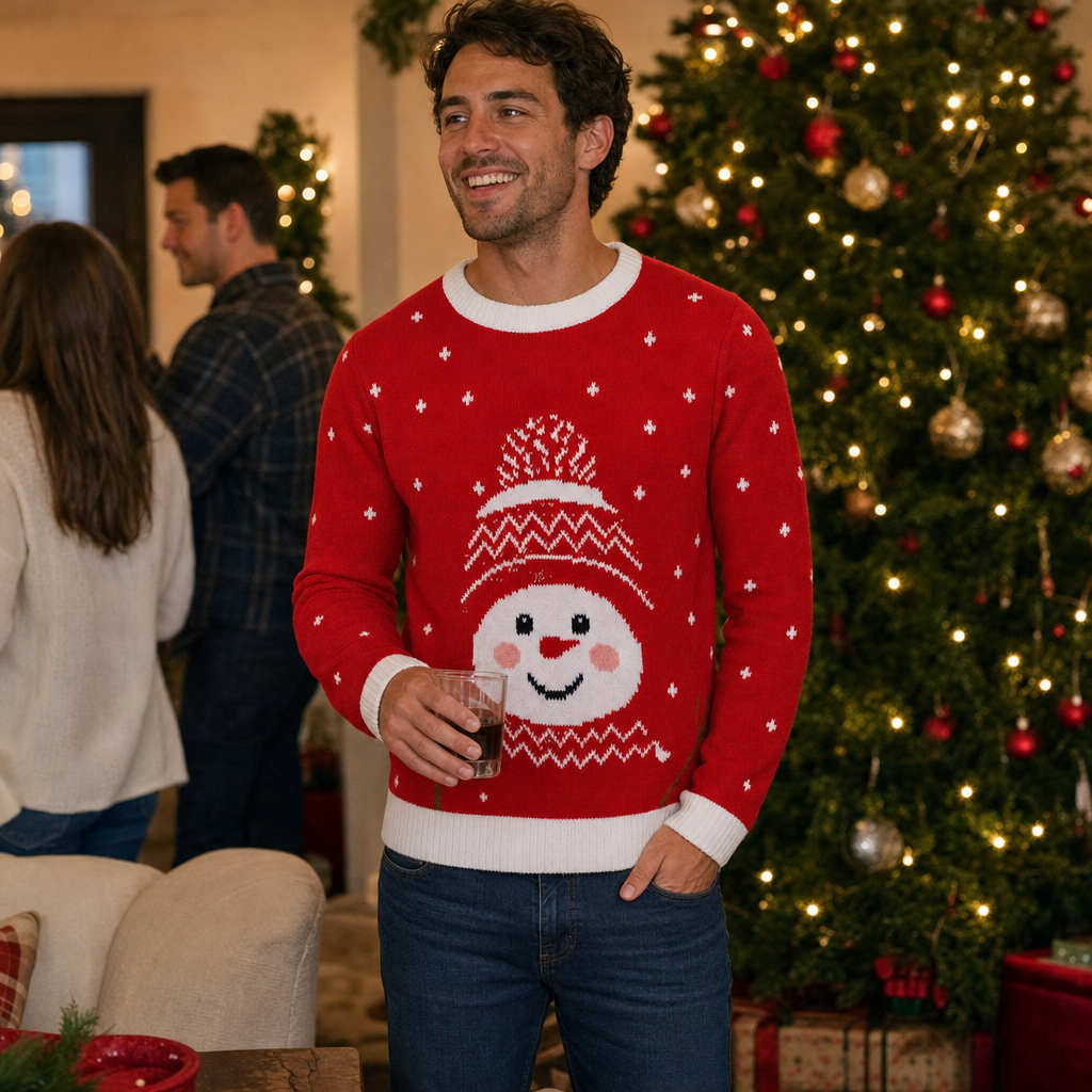 Light-Up Snowman Christmas Sweater, Medium, Red