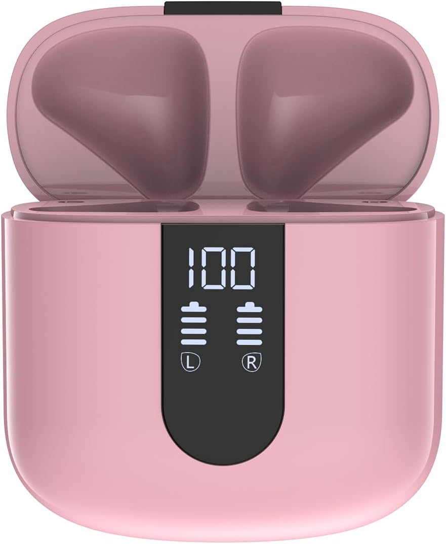 Pink Headphone Case with LED Battery Indicator & USB-C Fast Charging - Portable