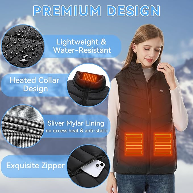 Heated Vest with 9 Heating Zones - Lightweight Winter Vest for Men & Women (Battery Not Included)