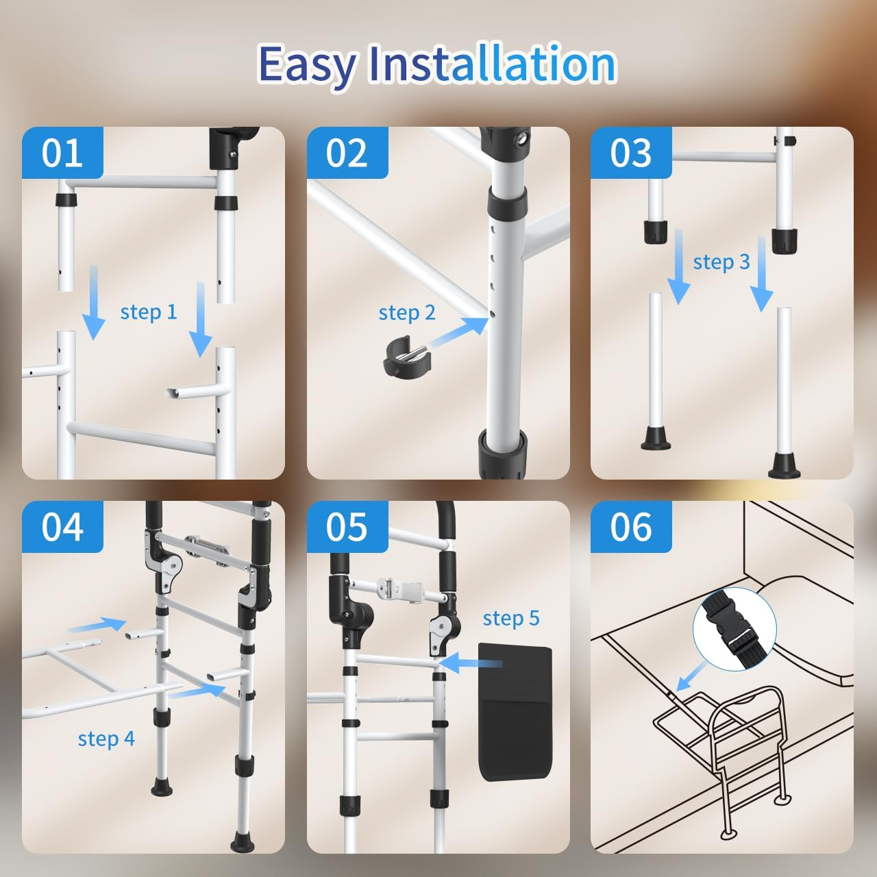 Bed Rails for Elderly Adults - Adjustable Safety Grab Bars with LED Night Lights