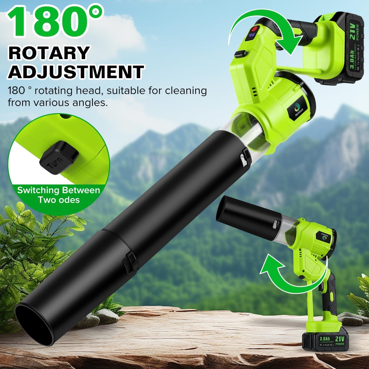 21V Cordless Leaf Blower with 2 Batteries & Charger - 4 Speed Modes