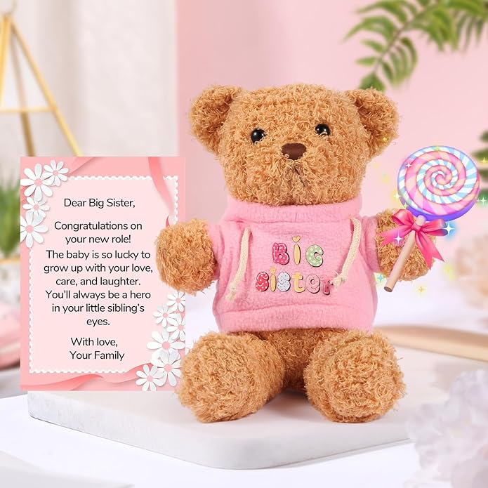 Big Sister Gift Set - 6-Piece New Sibling Gift for Girls with Plush Bear