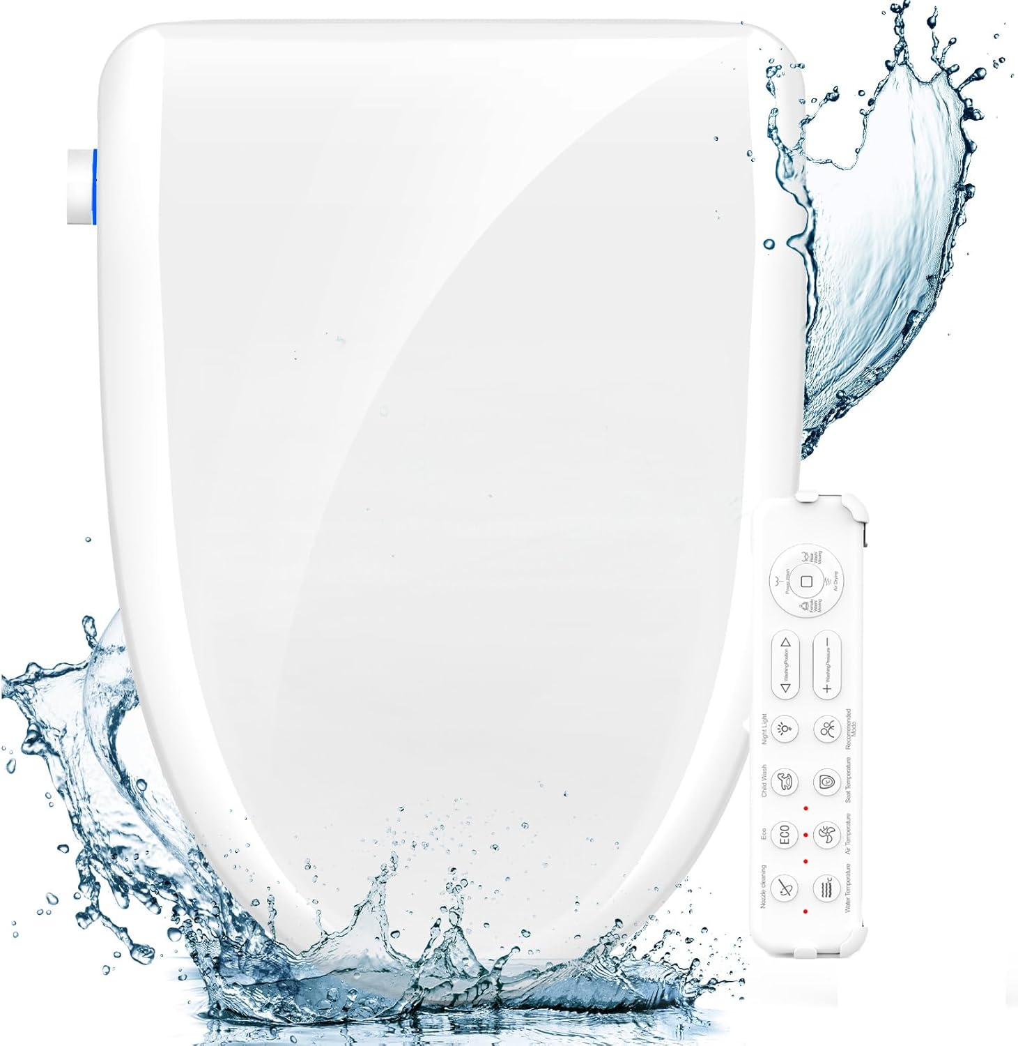 Bidet Toilet Seat Elongated Smart Heated Toilet Seat with Warm Water & Dryer, Feminine & Child Wash, Self-Clean Stainless Steel Nozzle,
