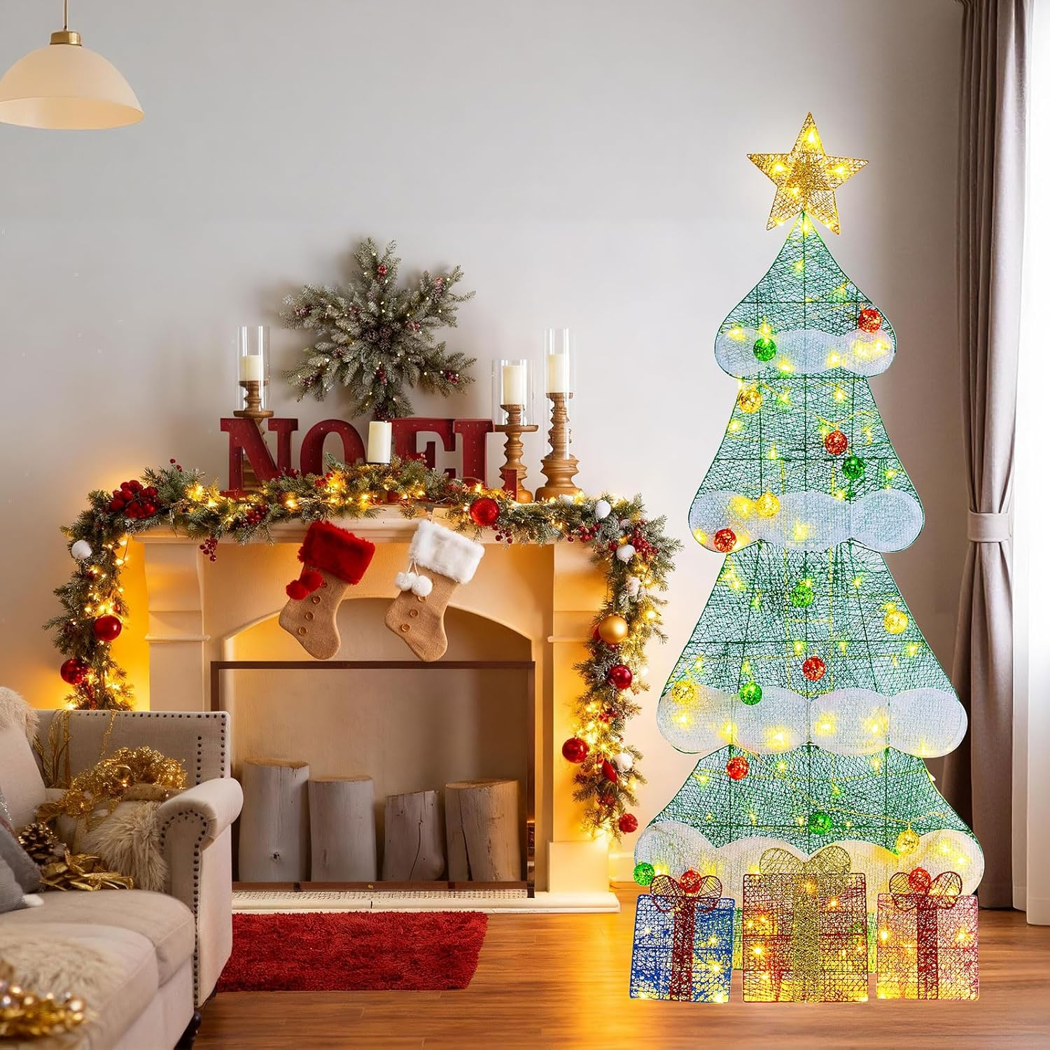 6 FT Pre-Lit Artificial Christmas Tree - 100 LED Lights for Indoor/Outdoor Use