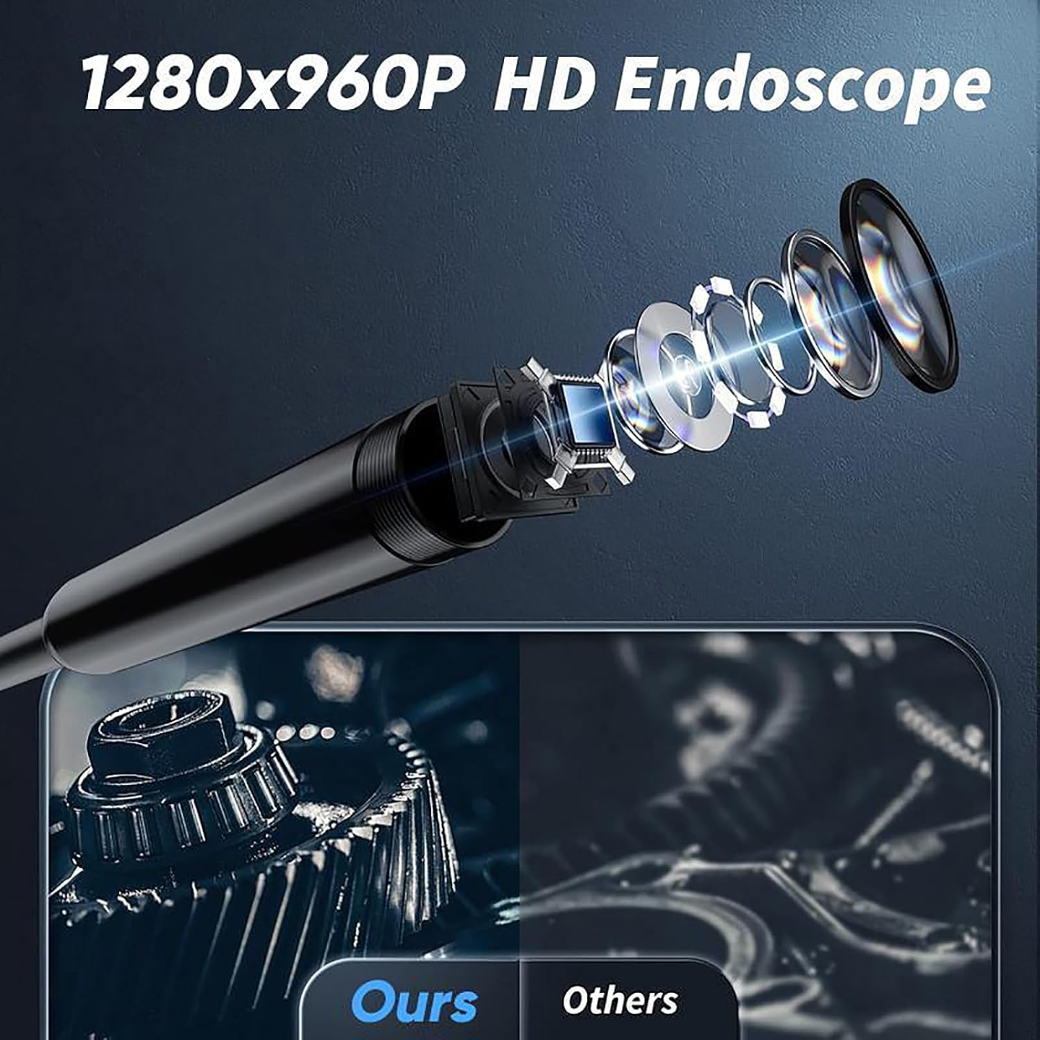 32.8ft Flexible Borescope Camera - 4.3" 1280P HD IP67 Waterproof Inspection Camera