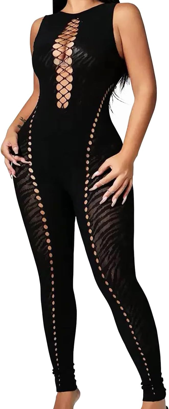 Sheer Mesh Leopard Print Jumpsuit - Sleeveless Bodycon Fishnet Romper for Women | Club & Rave Wear