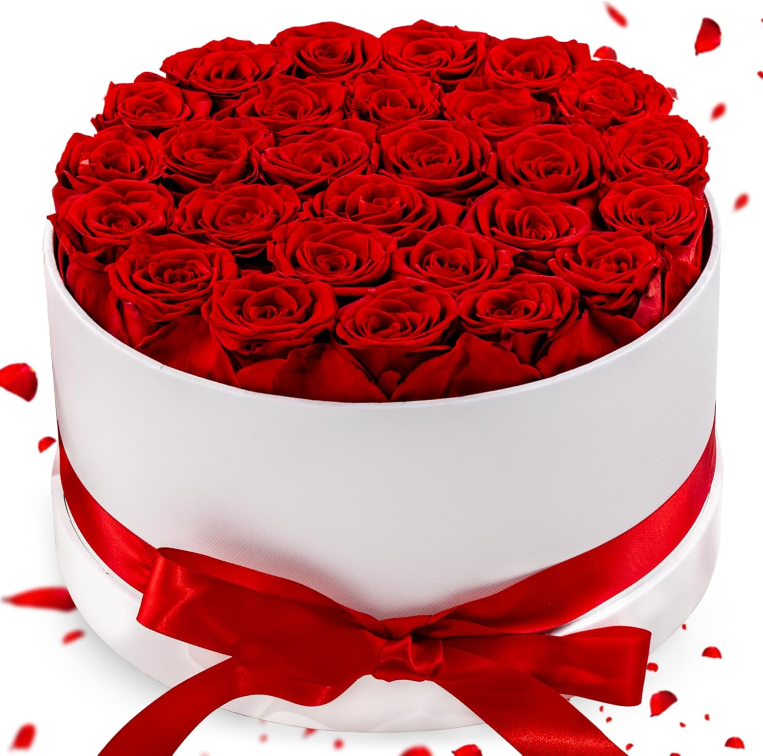 27 Red Preserved Roses in White Luxury Box - Forever Flowers Eternal Rose Gift for Anniversary Valentine's Day Birthday