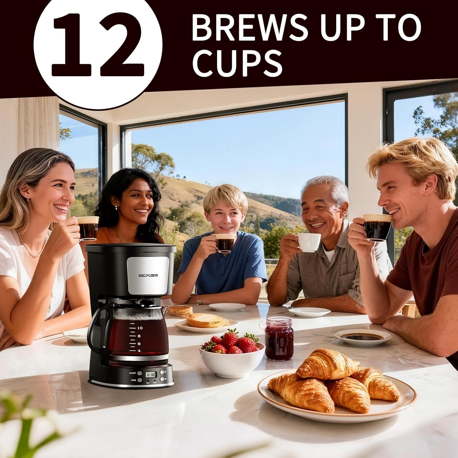 12-Cup Programmable Drip Coffee Maker with Reusable Filter - Stainless Steel Auto-Brew