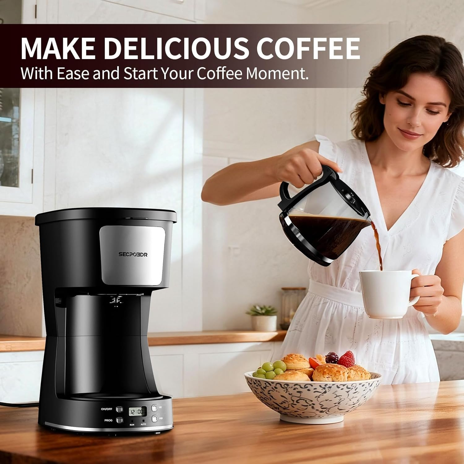 12-Cup Programmable Drip Coffee Maker with Reusable Filter - Stainless Steel Auto-Brew