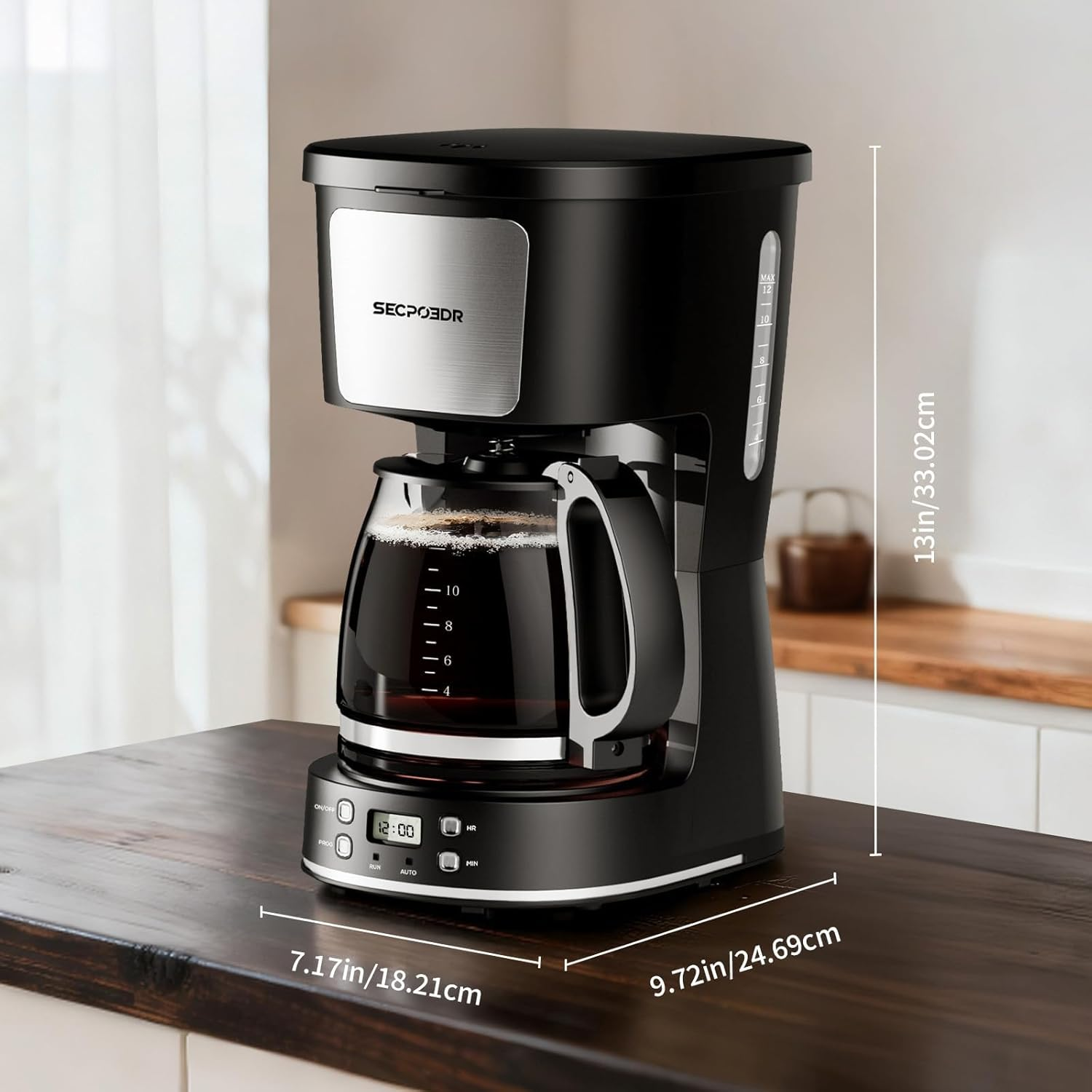 12-Cup Programmable Drip Coffee Maker with Reusable Filter - Stainless Steel Auto-Brew