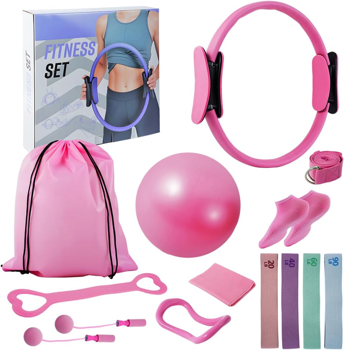 13-in-1 Pilates Kit for Women - Resistance Ring, Mini Ball, Loop Bands & Yoga Accessories
