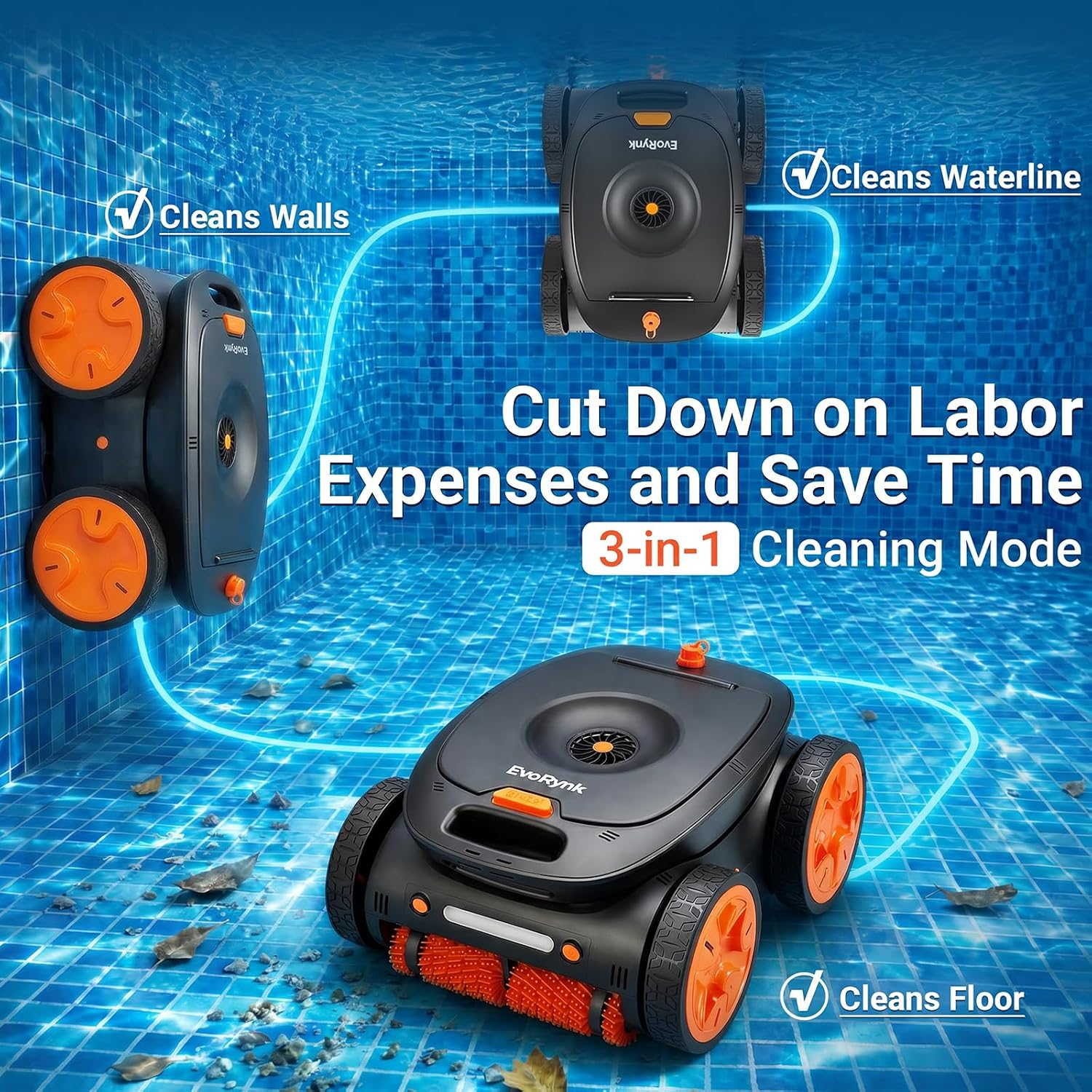 Cordless Robotic Pool Cleaner for Inground Pools | Underwater Remote & APP Contr