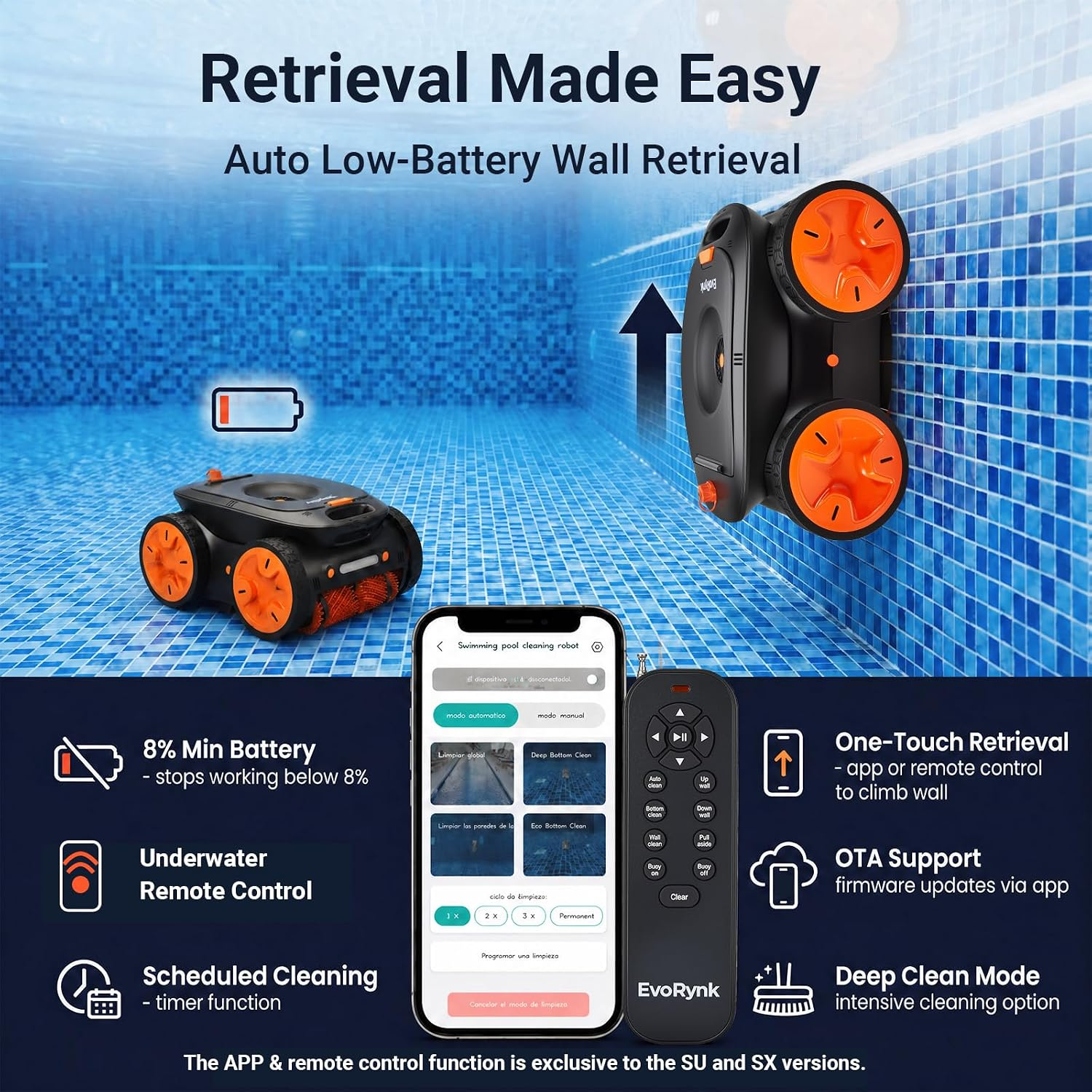 Cordless Robotic Pool Cleaner for Inground Pools | Underwater Remote & APP Contr