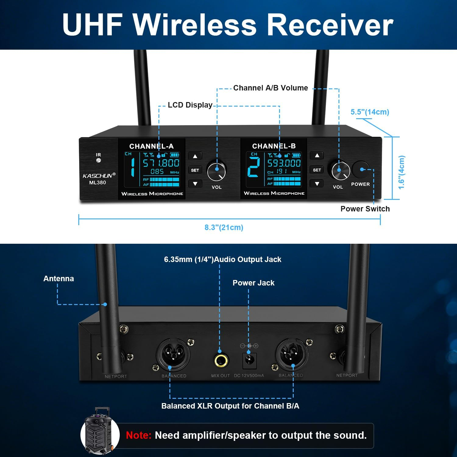 ML380 Dual Wireless Microphone System UHF