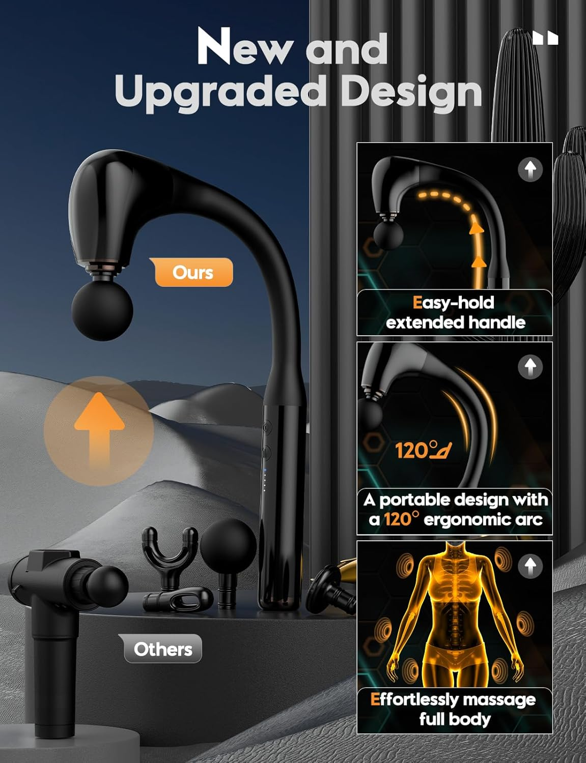 Back Massage Gun with Multi-Purpose Attachment Heads