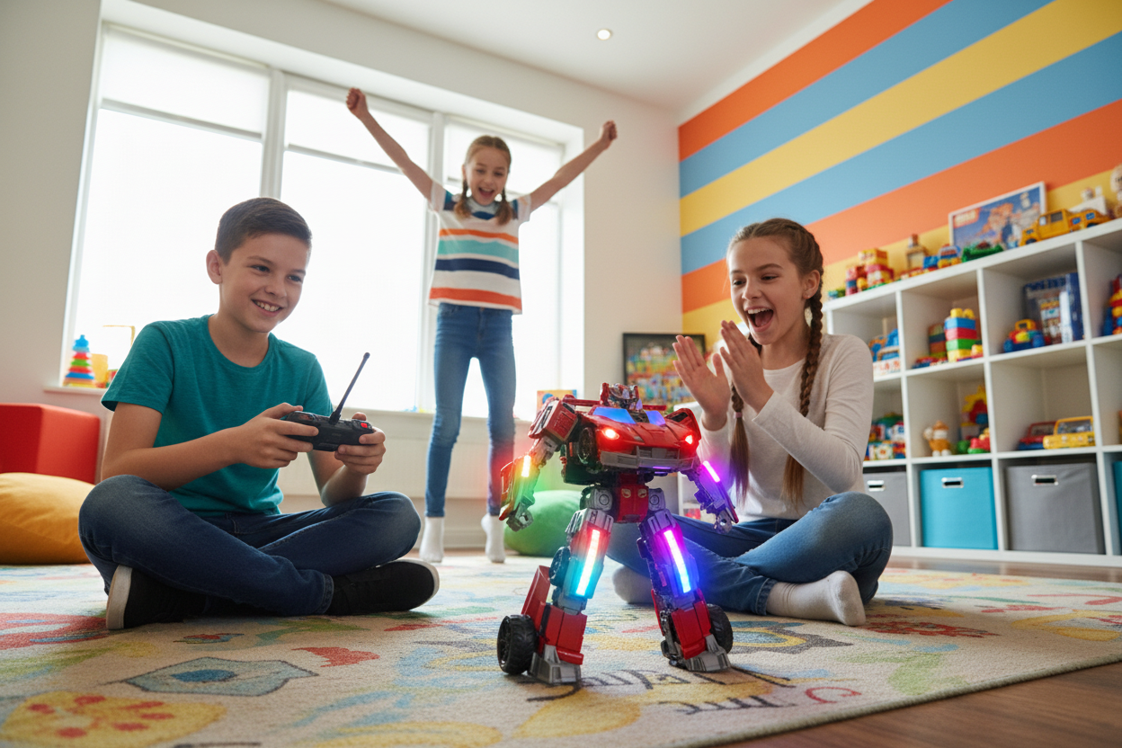 Children playing with ZeroSect transforming RC car