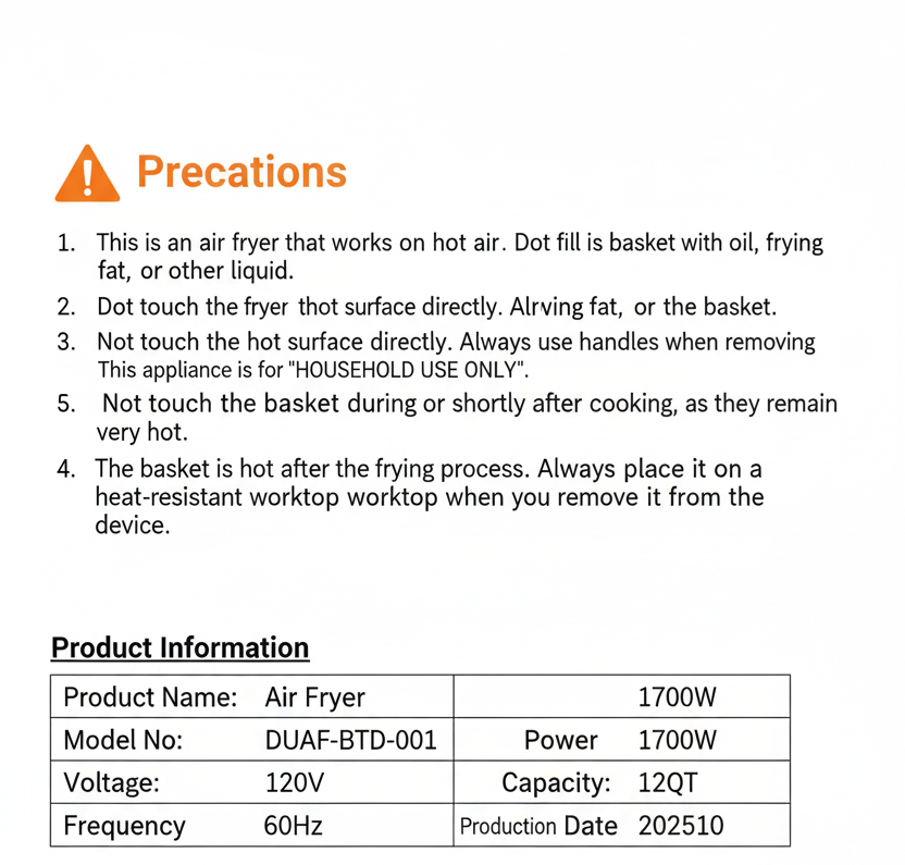 Clean eCommerce Air Fryer Specifications