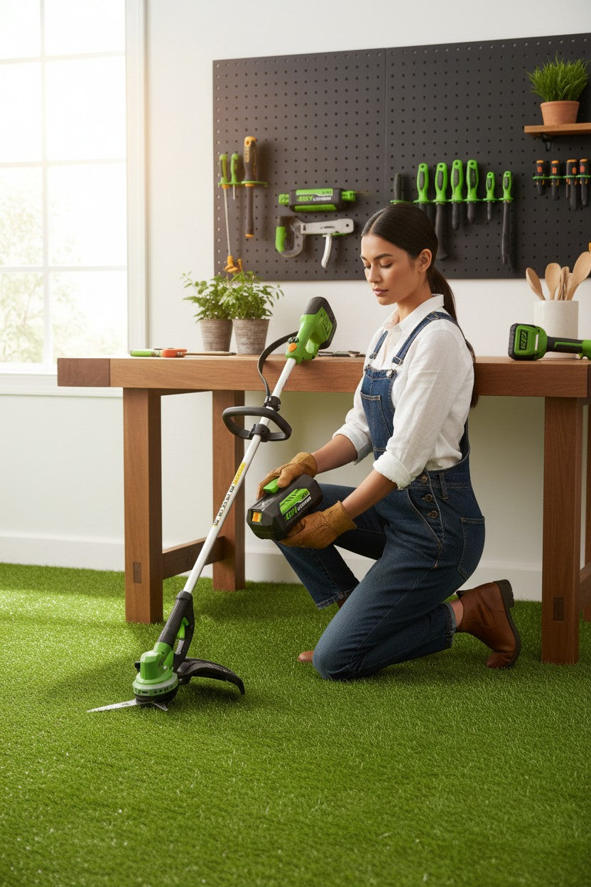 Exquisite Deal Shop 40V 6.0Ah black lithium-ion battery for cordless tools with green accents.
