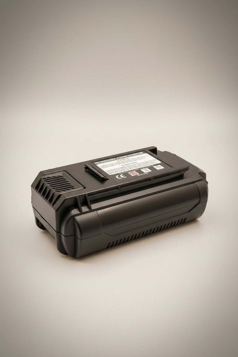 Exquisite Deal Shop 40V 6.0Ah lithium-ion rechargeable battery for cordless yard and shop tools. Black plastic with warning labels.