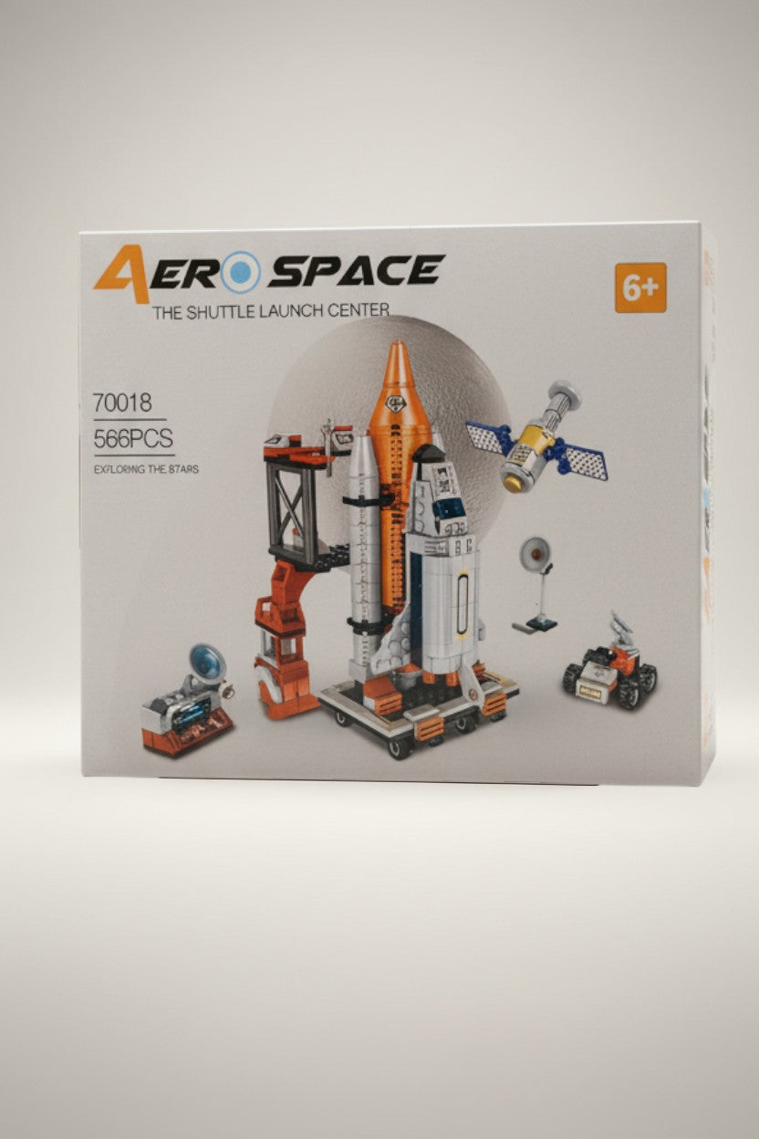Exquisite Deal Shop Aero Space Shuttle Launch Center 12-in-1 building set box with 566 pieces, featuring a space shuttle, launch pad, rover, and satellite.
