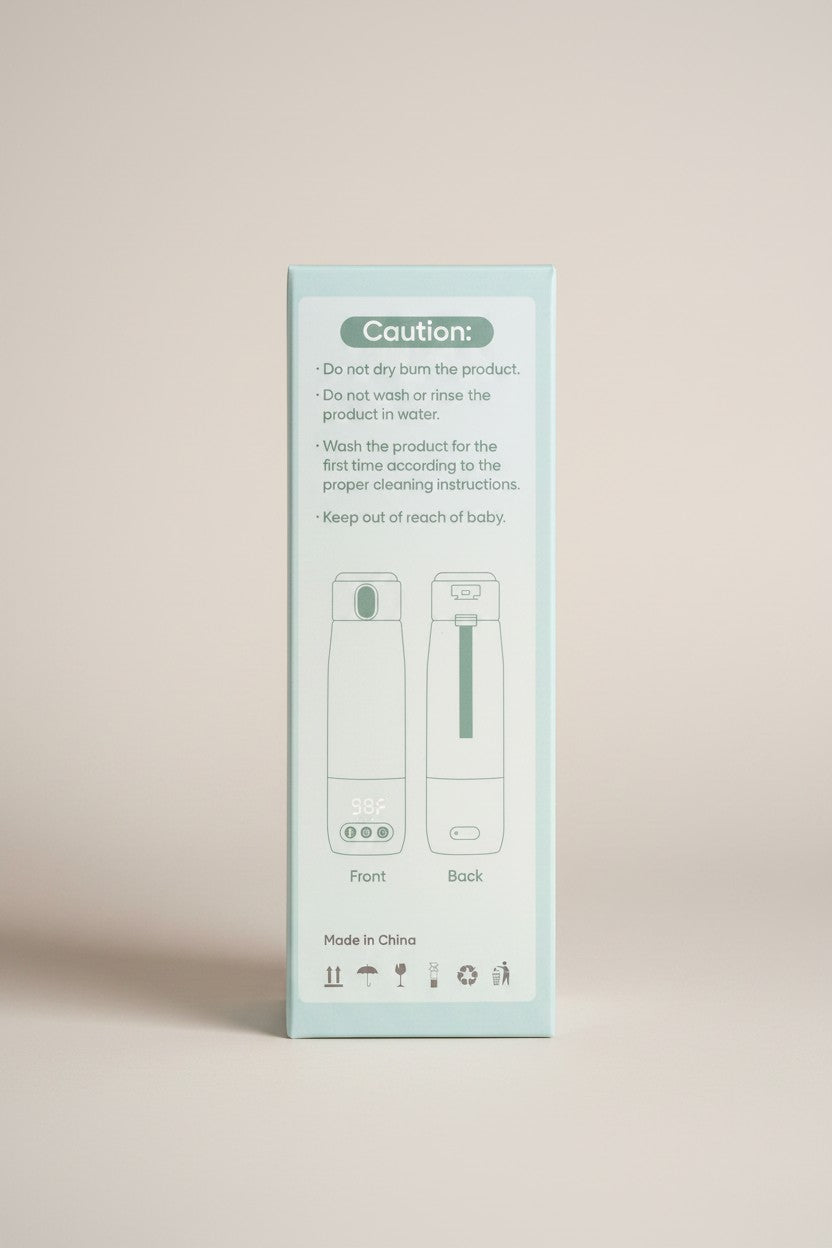 Exquisite Deal Shop Luvbemom portable baby milk warmer with USB rechargeable battery and digital temperature display showing 98F.
