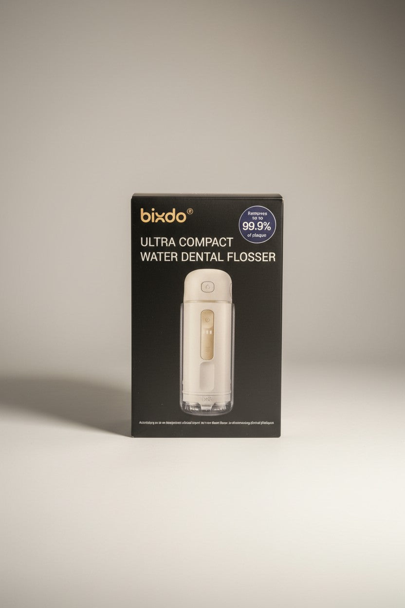 Exquisite Deal Shop Bixdo A30 M30 ultra-compact white and gold water dental flosser with USB-C charging.