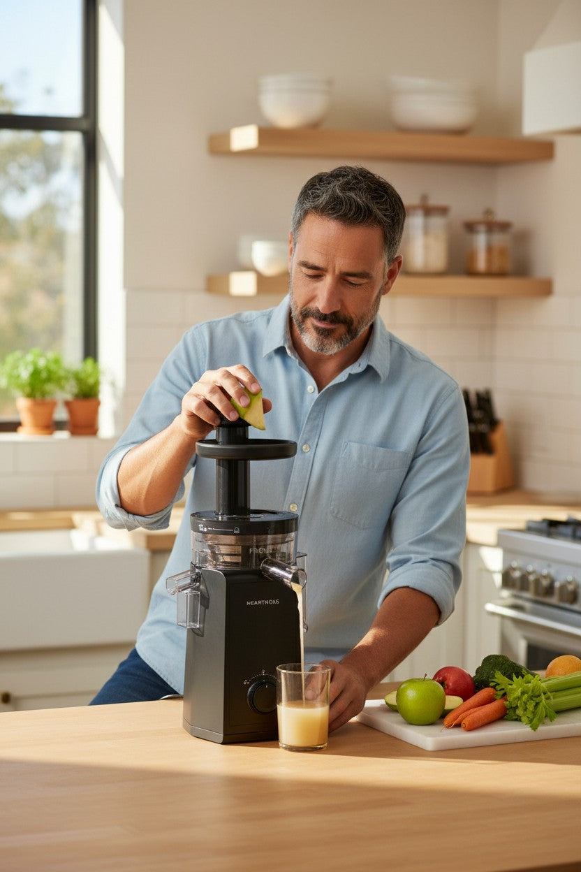 Exquisite Deal Shop black cold press masticating juicer with slow extraction for maximum yield and low oxidation.