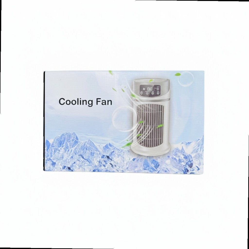 Exquisite Deal Shop white bladeless tower fan with LCD display and remote control, quiet oscillating.