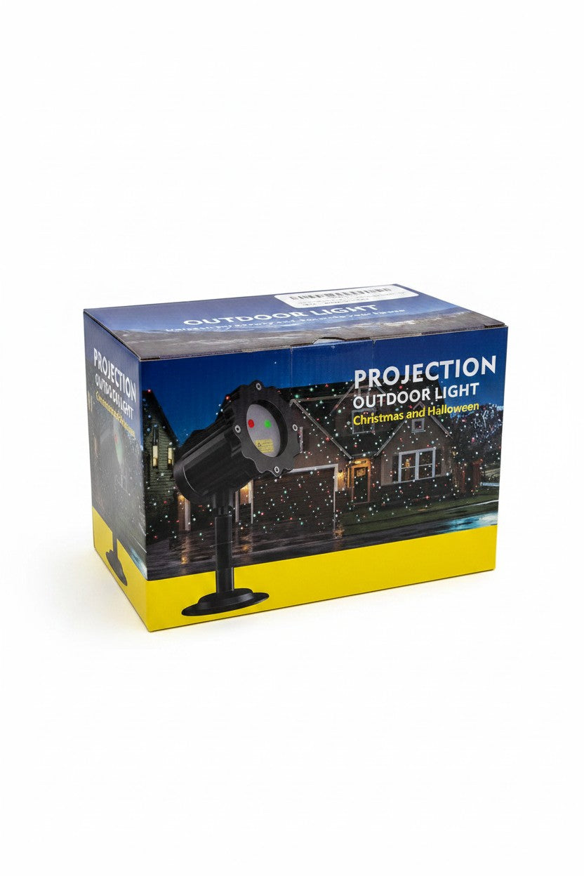 Exquisite Deal Shop Christmas outdoor projector light with remote and timer, projects snowflakes onto a house.