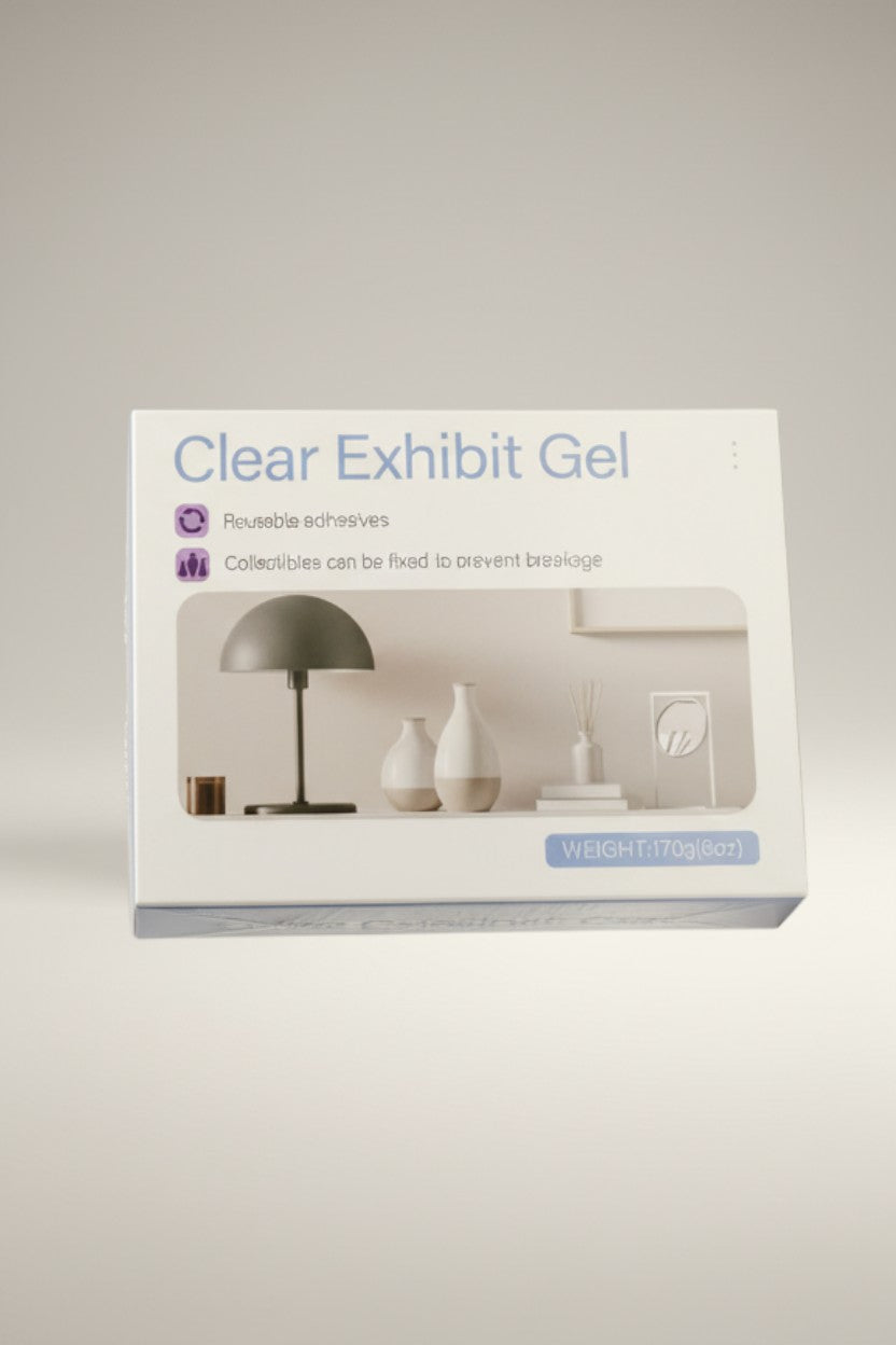 Exquisite Deal Shop Clear Exhibit Gel 170g reusable adhesive putty for securing frames, decor, and collectibles.
