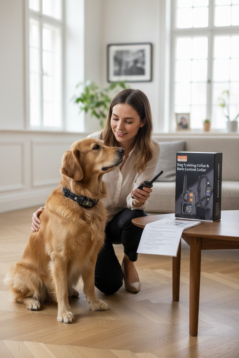 Exquisite Deal Shop 2-in-1 dog training collar and bark control with reflective strap and LCD remote.