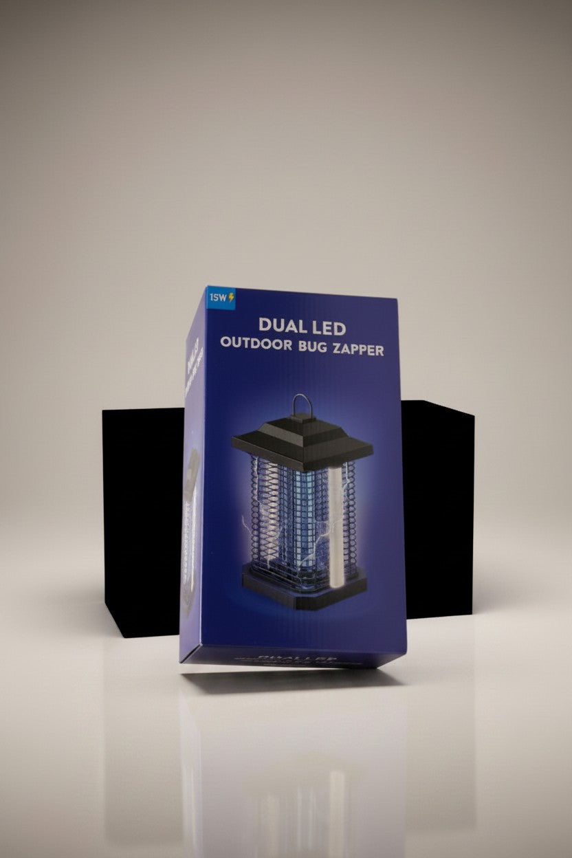 Exquisite Deal Shop Dual LED Outdoor Bug Zapper with 15W UV tubes and electric grid, weatherproof housing.