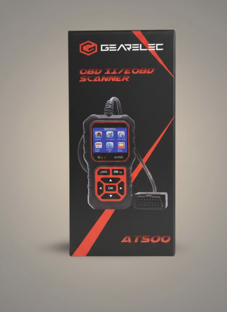 Exquisite Deal Shop GEARELEC A1500 OBD2 scanner with color screen and buttons for diagnostics. Reads and clears engine codes.