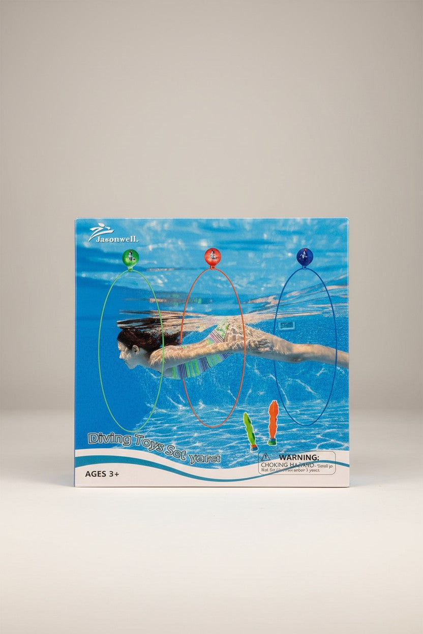 Exquisite Deal Shop Jasonwell 28-piece pool diving toys set with rings, sticks, and gems in bright colors for ages 3+.