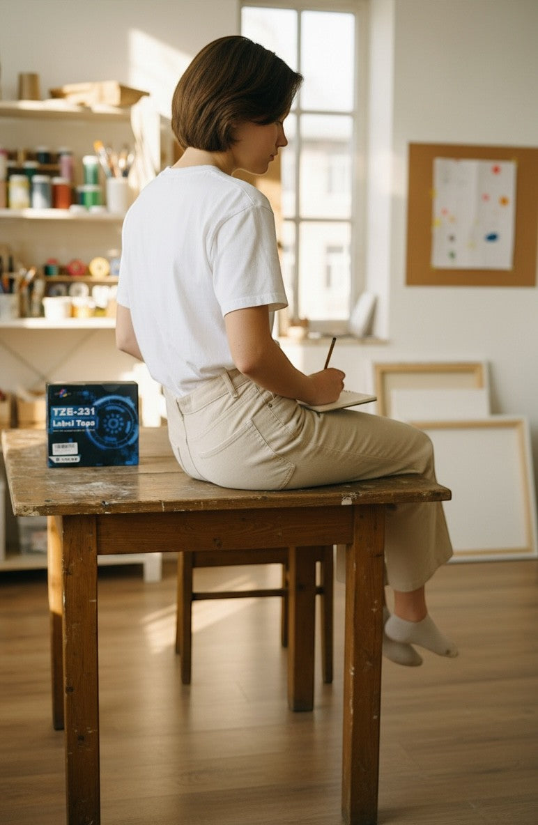 Exquisite Deal Shop Laminated Label Tape, black on white, 6-pack for durable, waterproof labeling.