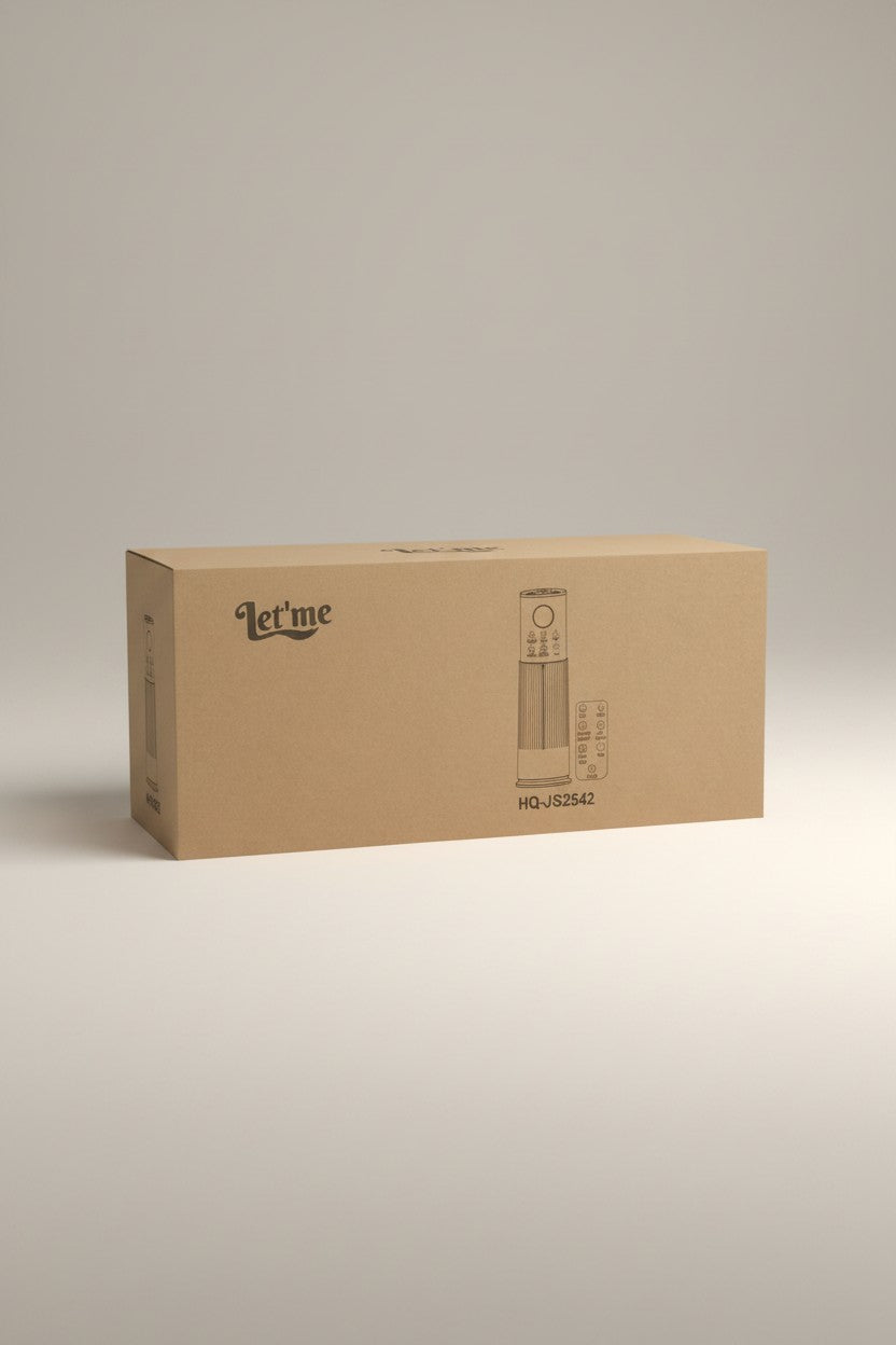 Let'me 10L smart tower humidifier in black, featuring app control and adjustable cool mist for whole-room coverage.