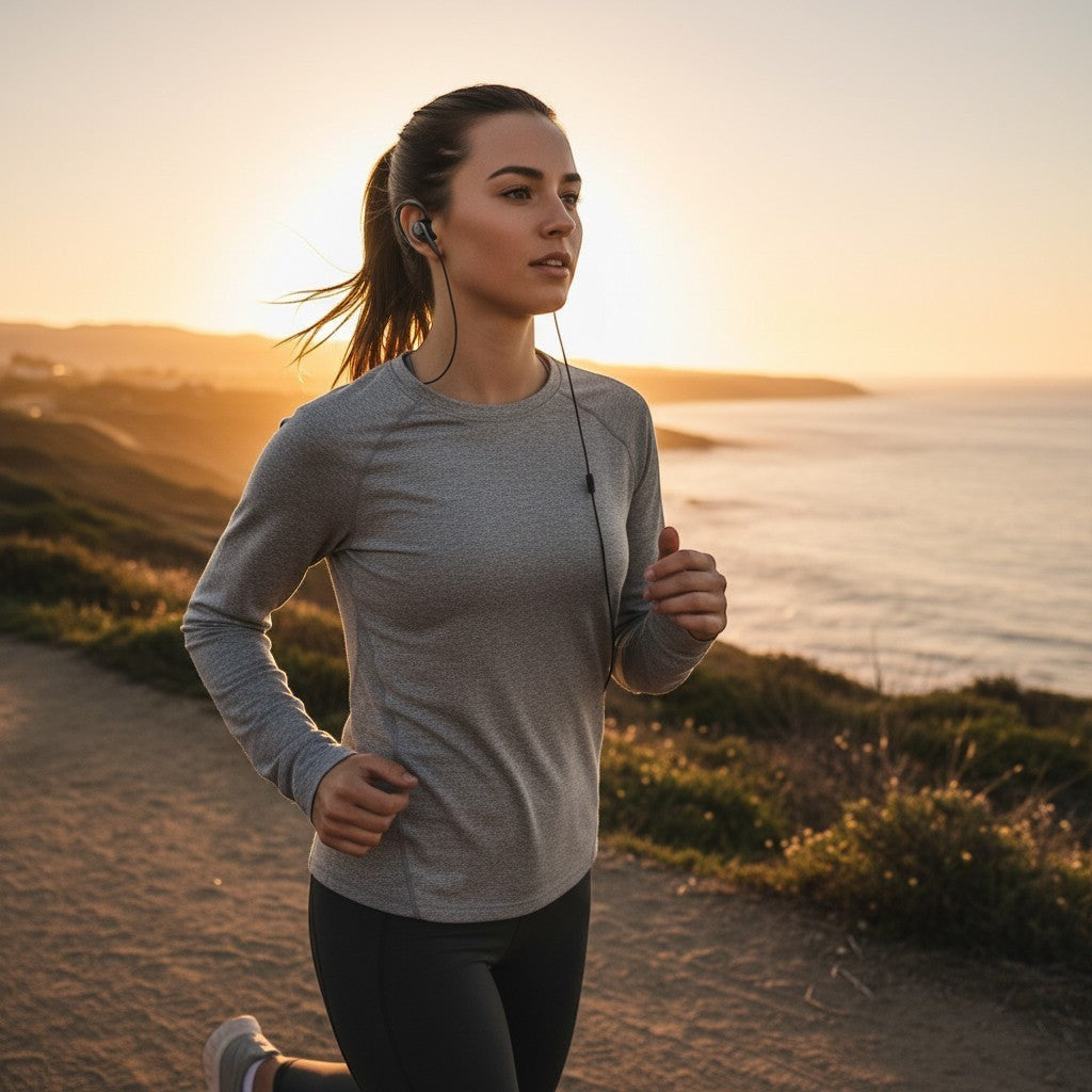 Exquisite Deal Shop CYBERDOT OWS open-ear wireless earbuds in dark grey, designed for sports with a secure fit and Bluetooth connectivity.
