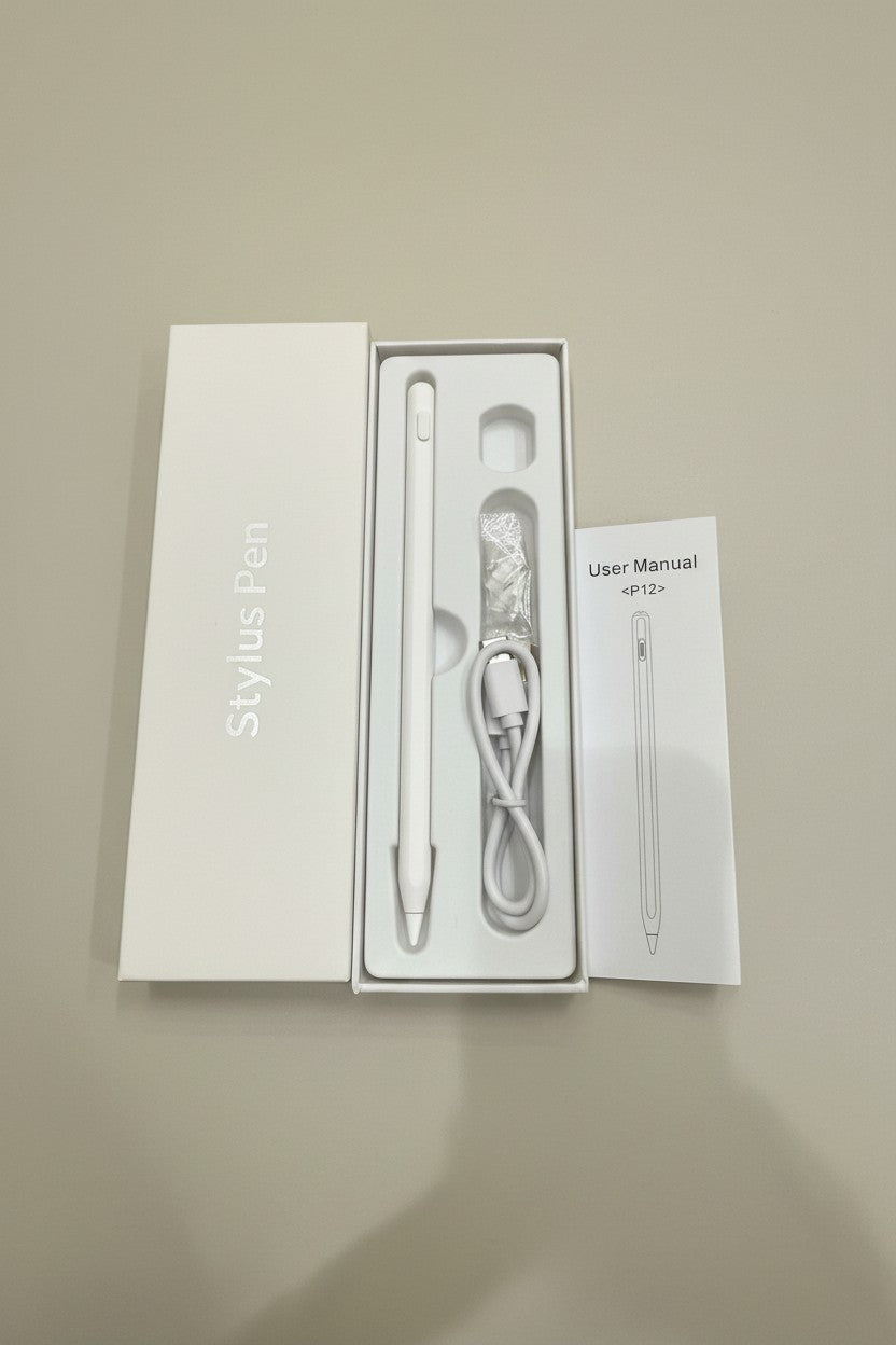 Exquisite Deal Shop white P12 stylus pen for iPad with USB-C cable and user manual in box