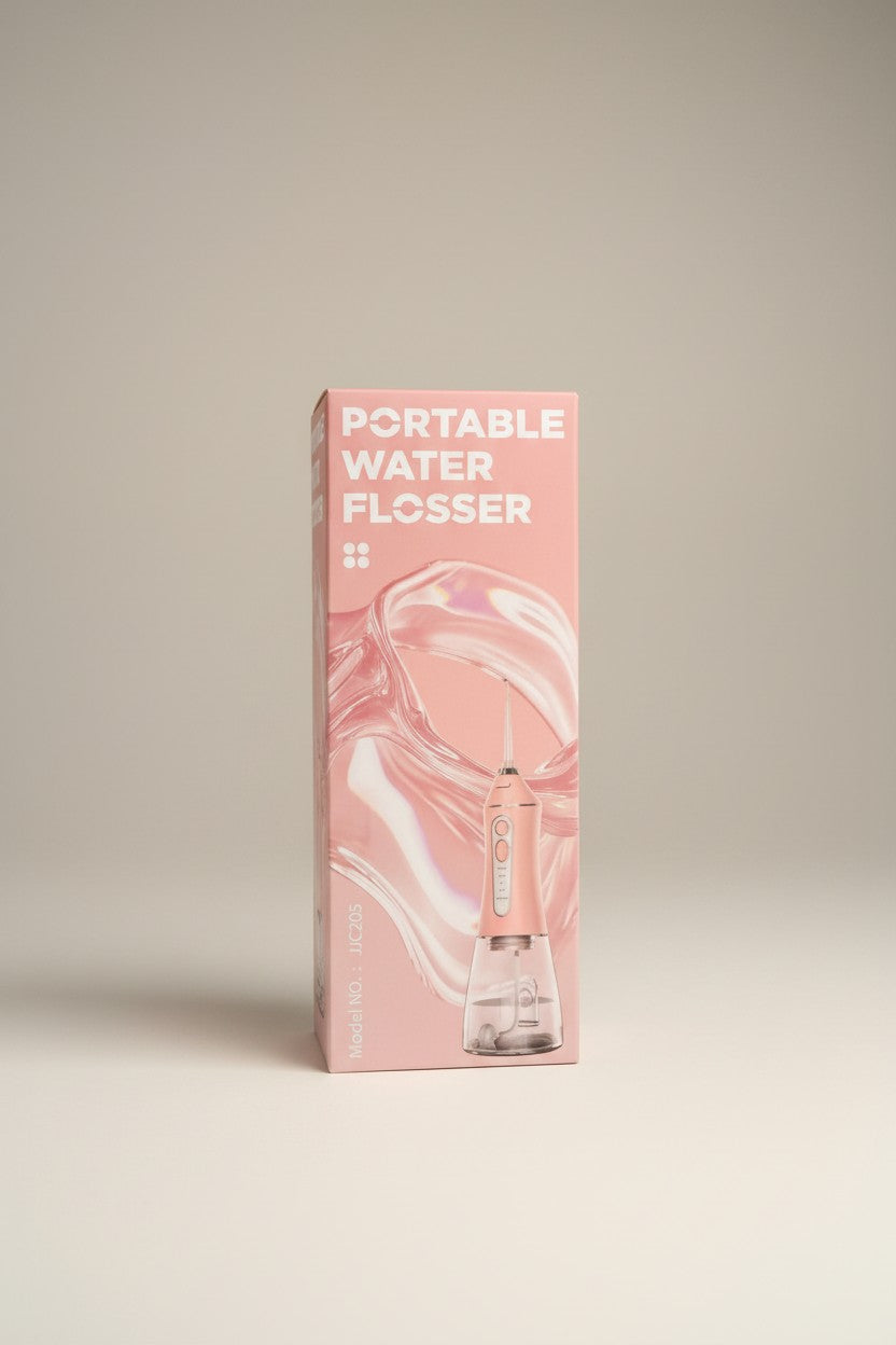 Exquisite Deal Shop pink portable water flosser with 5 modes and 200ml tank, ideal for travel and shower use.
