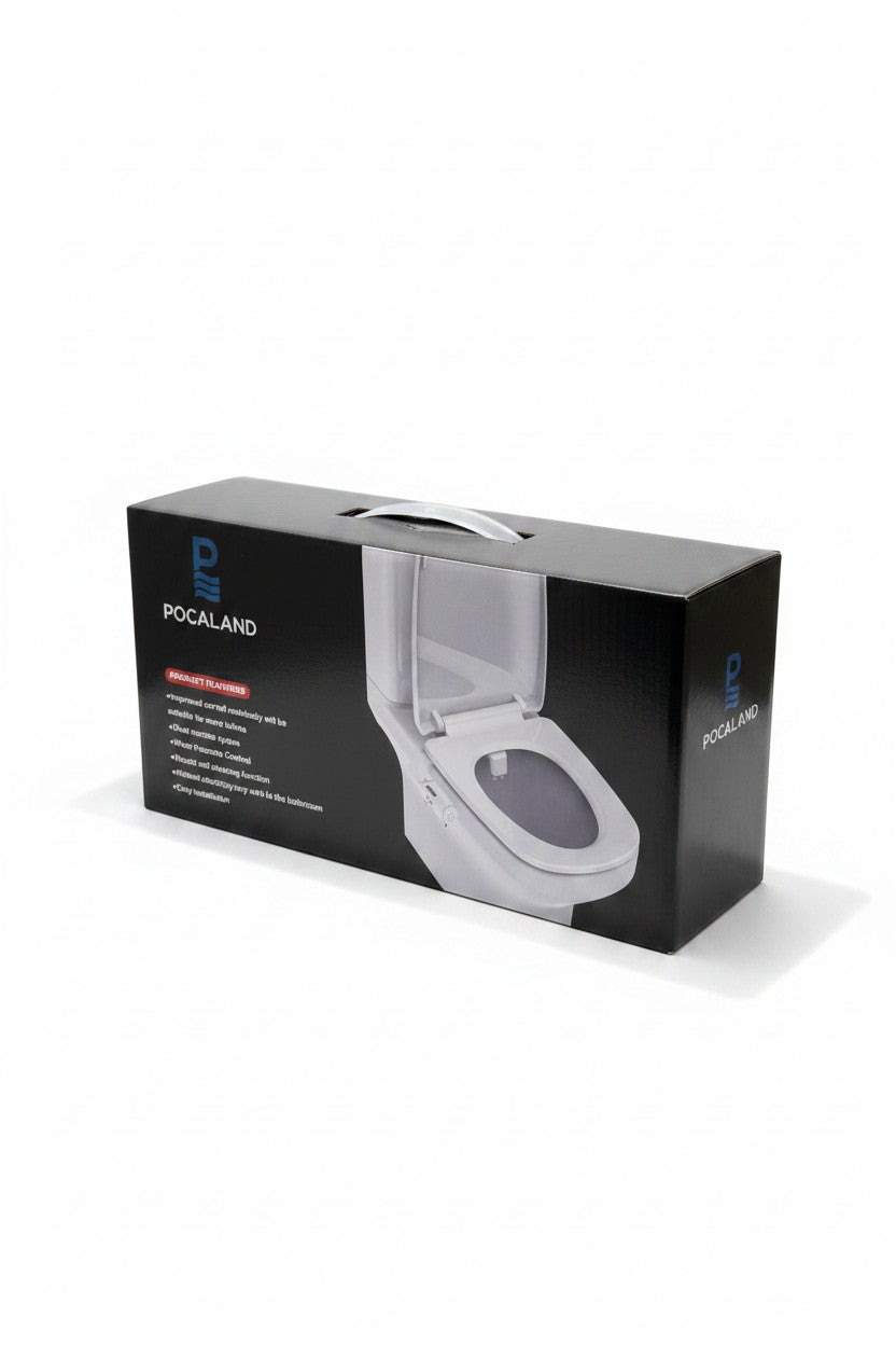Exquisite Deal Shop POCALAND bidet toilet seat attachment with adjustable chrome pressure control and self-cleaning nozzle.