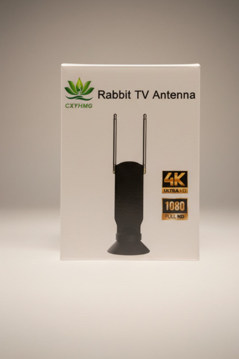 Exquisite Deal Shop black indoor rabbit TV antenna with adjustable ears, 4K UHD and 1080 Full HD compatible.