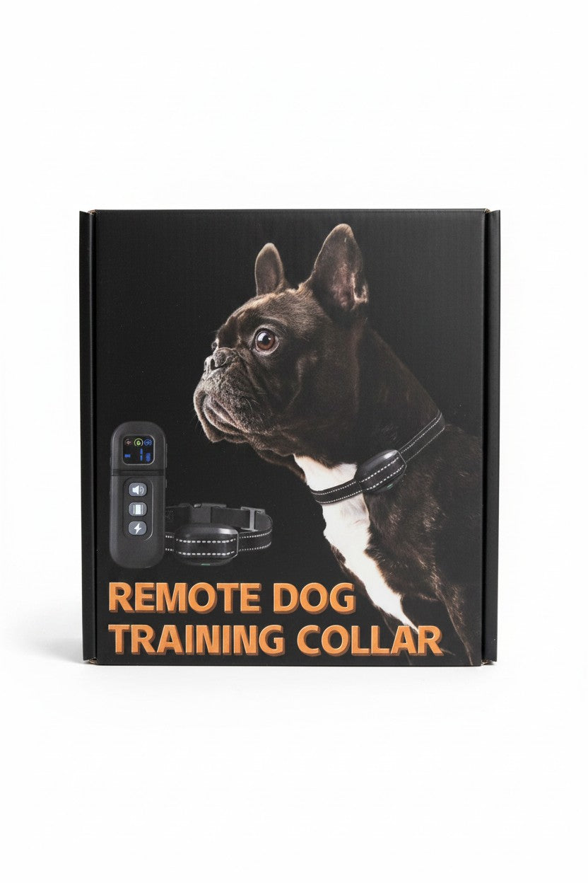 Exquisite Deal Shop remote dog training collar with beep, vibration, and shock modes, waterproof and reflective strap.