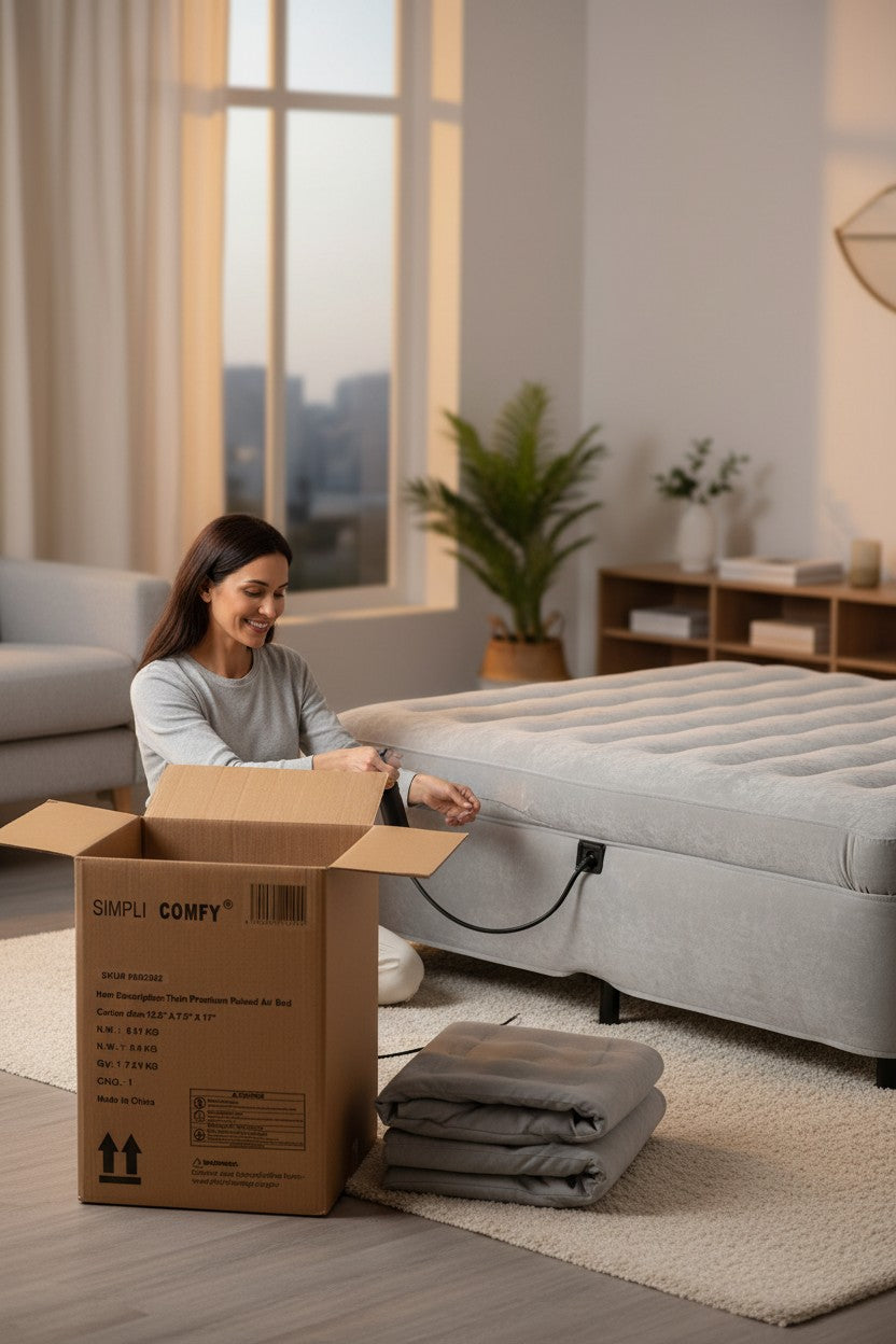Exquisite Deal Shop Simpli Comfy Twin Raised Air Bed with built-in pump, puncture-resistant PVC top, and coil-beam support.