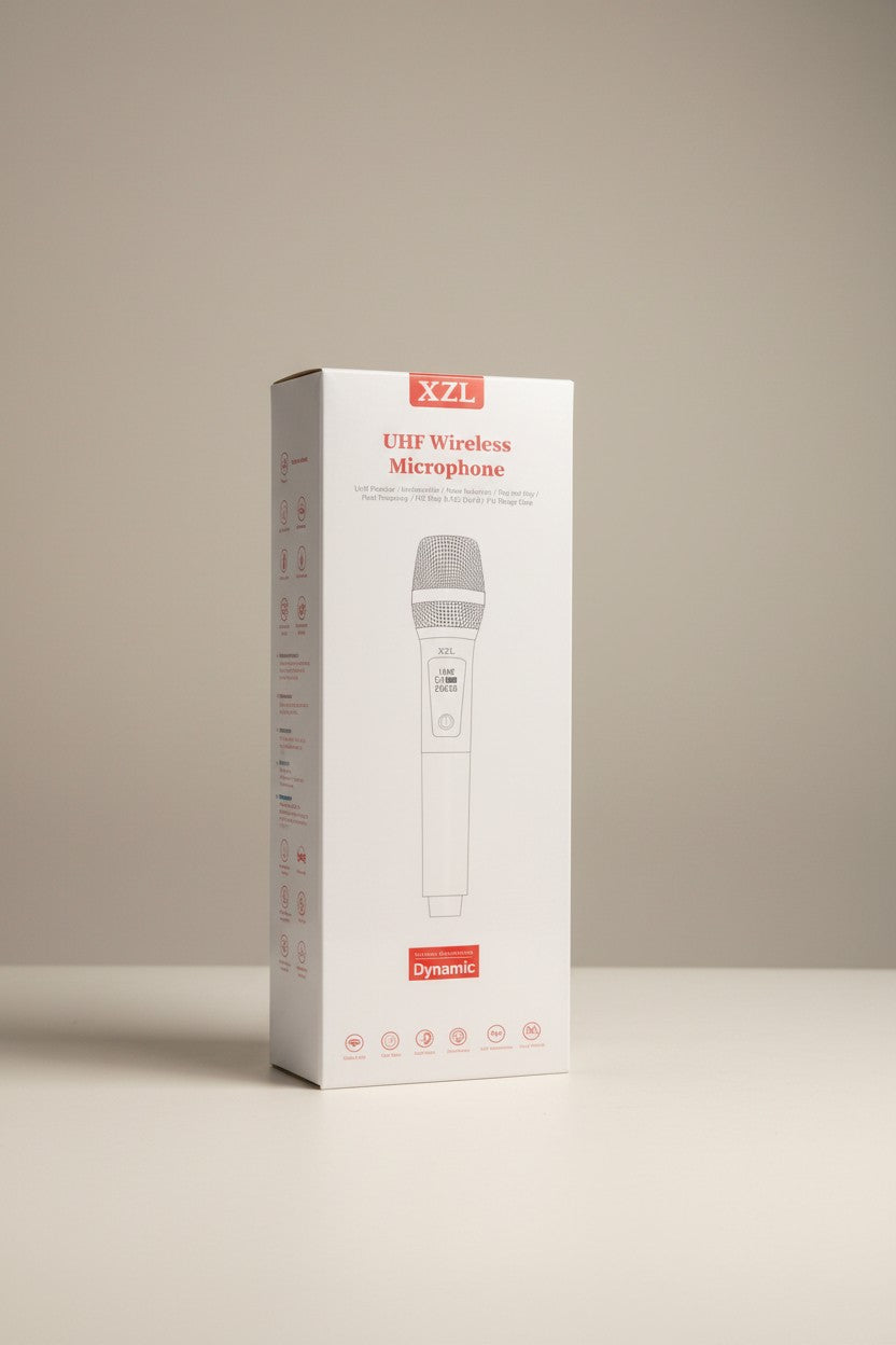 XZL UHF Wireless Microphone, dynamic rechargeable handheld for karaoke and stage. Features plug-and-play receiver.