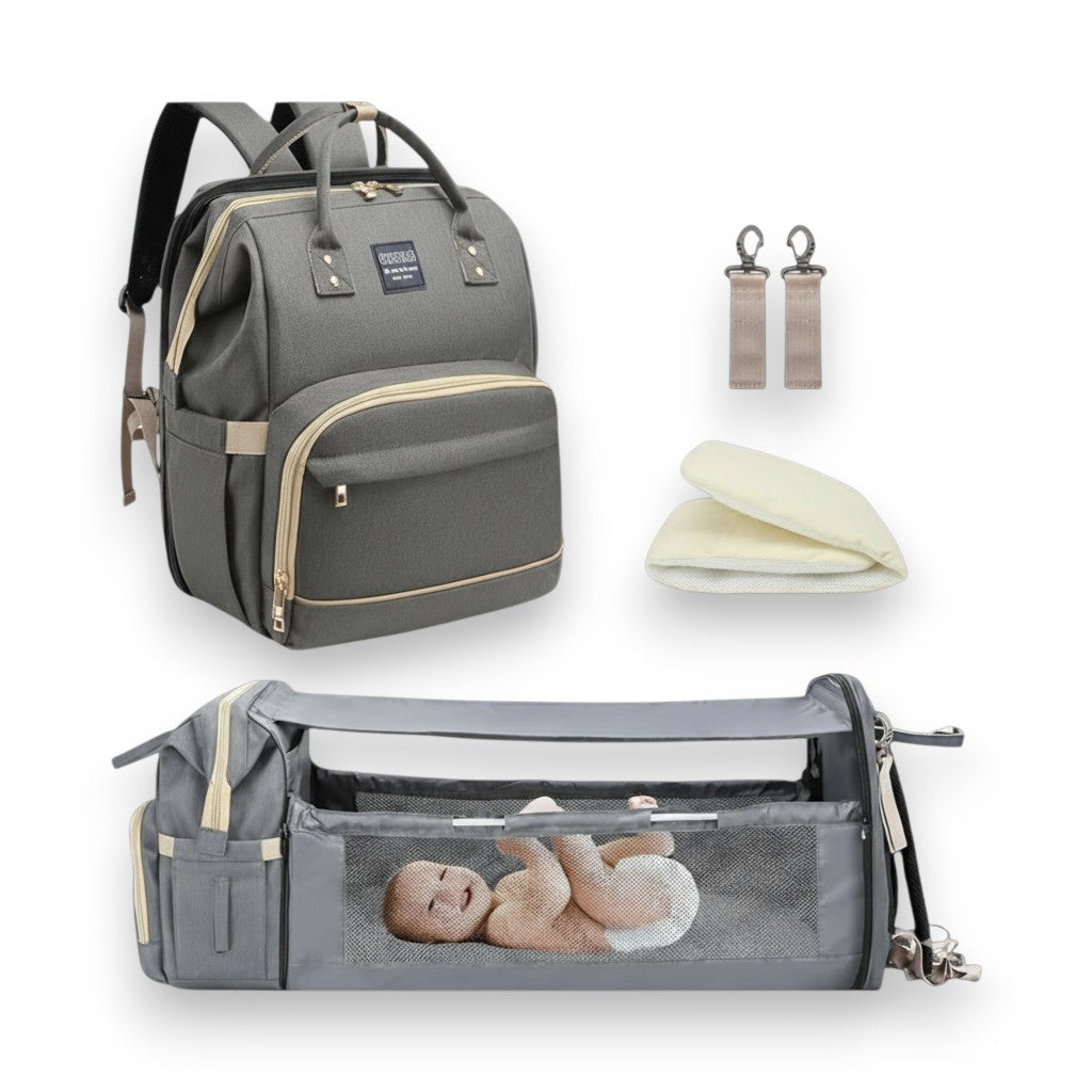 3-in-1 Diaper Bag Backpack with Travel Bassinet - Foldable Baby Bed & Changing Station